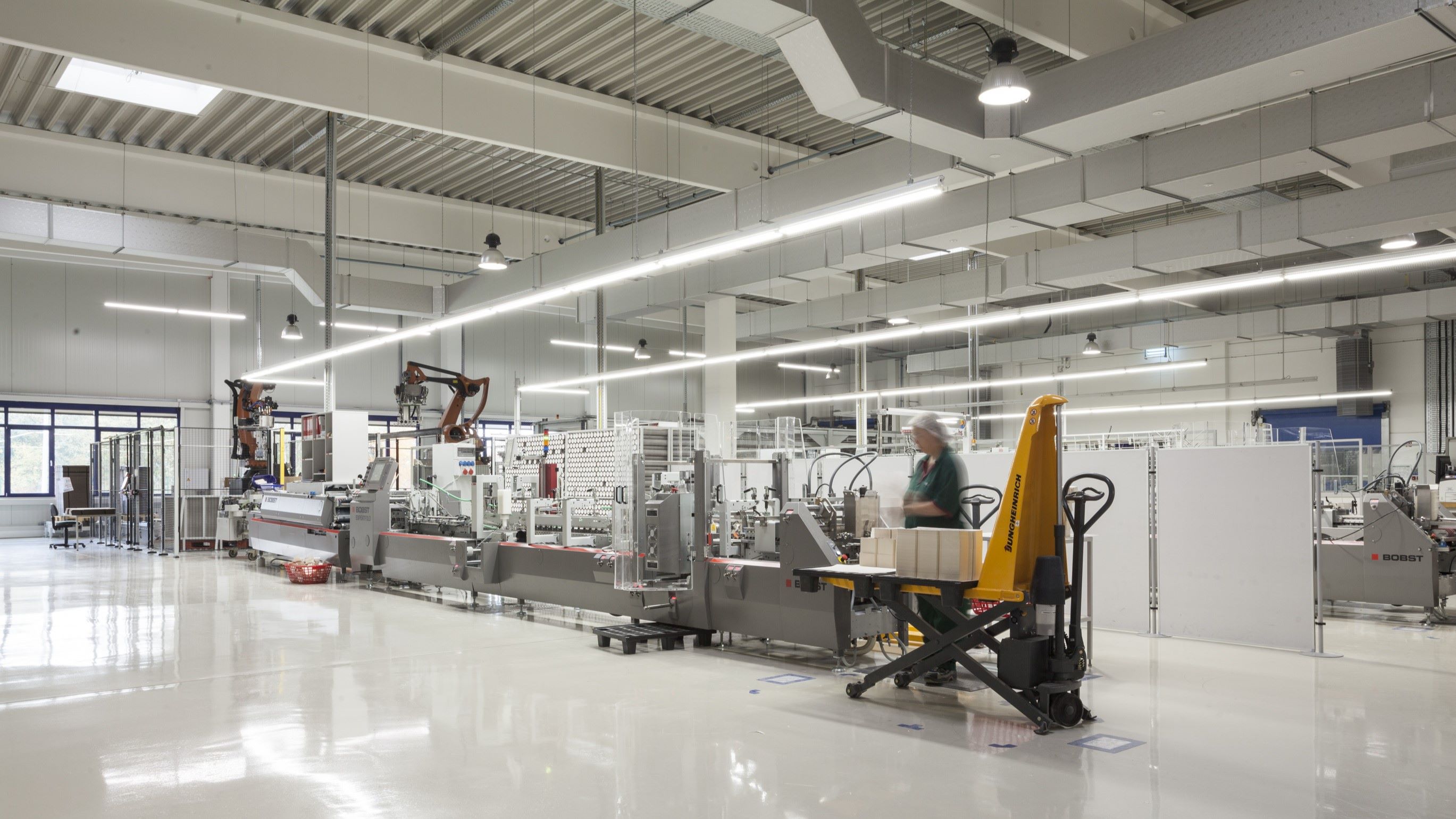 Production hall lit with LED tubes